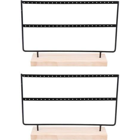 Organisateur de Boucles D'oreilles en Fer avec Socle en Bois Foncé, Support Pratique pour Ranger et Exposer 2pcs de Boucles D'oreilles, pour Vitrines et Comptoirs (1/5)