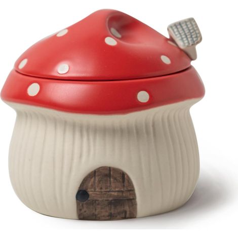 Sucrier champignon en céramique avec couvercle et cuillère, pot à épices décoratif 350 ml rouge pour cuisine, récipient pour sel et café (1/5)