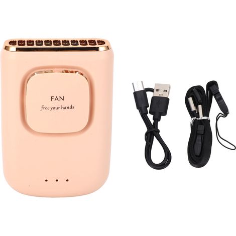 Ortviai Ventilateur portable suspendu au cou – batterie intégrée 2000 mAh, 3 vitesses, silencieux, rose (1/5)
