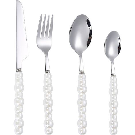 Set De Couverts En Acier Inoxydable - 4 Pièces Dont Cuillère À Dessert Saladier Couteau À Steak Fourchette À Thé - Pour Usage Maison Et Événements (1/5)