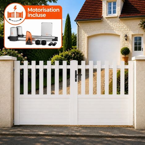 Portail battant électrique PVC blanc avec moteur Sentinel H 145 x L 250 ALENÇON DROIT (1/5)