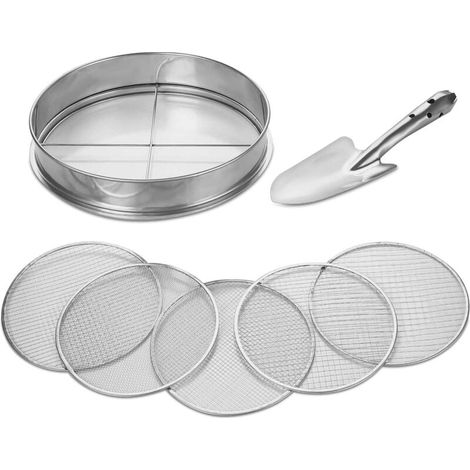Round Garden Sieve 30cm with 5 Interchangeable Inserts - Stainless Steel Compost Sieve for Soil, Compost and Seeds - Including Garden Shovel MUMU (1/4)