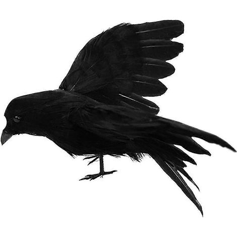 Realistische schwarze Krähe mit Federn, künstlicher Rabe, Deko-Objekt für Halloween-Partys – Schwarz, 16 cm