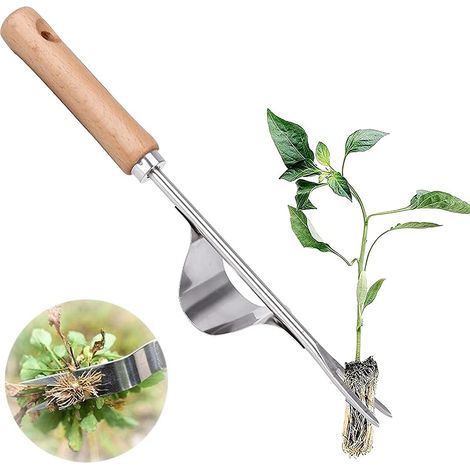 Manual Weeding Tool Stainless Steel Manual Weeder with Wooden Handle Manual Weeder Tool for Weeding Handles Dandelion Puller Garden Lawns (1/5)