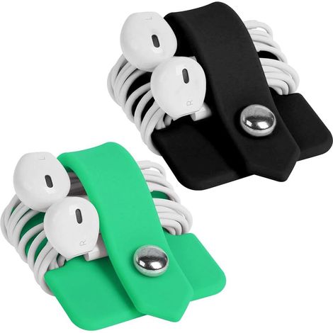 (Noir/Vert) 2 PCS Organisateur Cordon Ecouteurs en Silicone, Enrouleur de Câble Cord Manager, Attaches de Câble d'Ecouteur, Enrouleur de Câble Portable pour Casque Câble d'Ecouteur, Câble USB