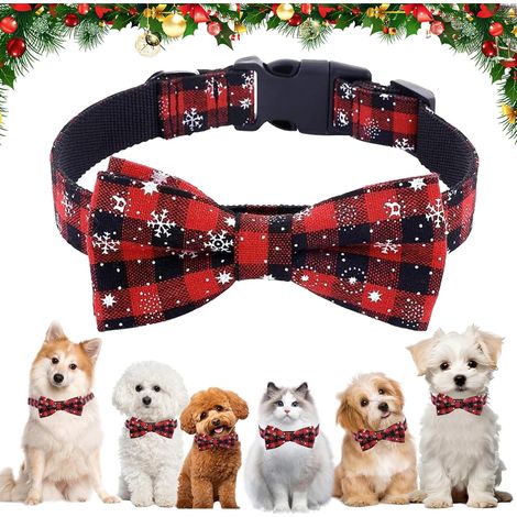 Collier de Noël pour Chat et Chien, Flocon de Neige Rouge Réglable avec Nœud, Accessoire pour Petits Moyens Grands Animaux (L) (1/5)