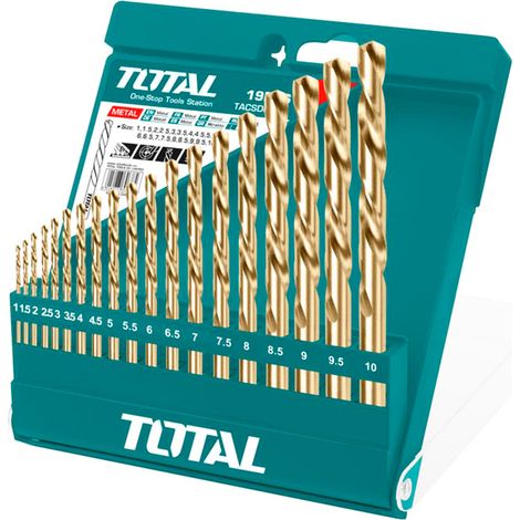 Total Tools Juego de brocas metal taladro HSS 19 brocas TACSD0195