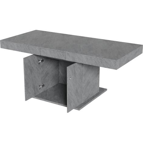Table à manger extensible L140/180 x P80 x H76 cm avec rangement, design béton, multifonctionnelle et gain de place (1/5)