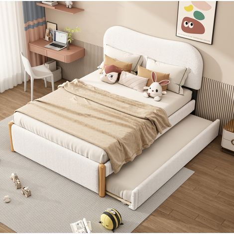 Letto imbottito in tessuto plush bianco 140x200 cm con letto estraibile e rete a doghe (1/5)