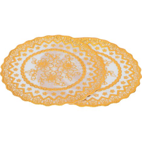 Lot de 2 Sets de Table 20x20cm Dorés en PVC pour Tasse et Dessous de Verre Mariage Fête 02 (1/5)