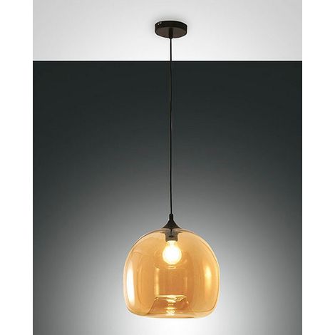 Suspension Maia En Métal Et Verre Soufflé, Couleur Ambre, Ø 310 Mm, E27 60 W, Ip20 - Design Moderne Et Élégant Pour L'Éclairage Intérieur