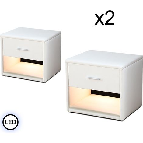 MEUBLER DESIGN Chevet Led Vendu Par Deux Leva Blanc, Polyuréthane, Rectangulaire, Style Contemporain, 48.5 x 38.5 x 42 cm (1/5)