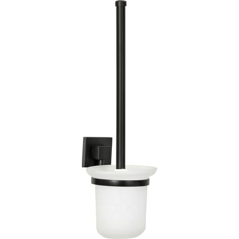 FACKELMANN Toilettenbürste mit Halter NEW YORK / Toilettenbürstenhalter & Klobürste / Maße (B x H x T): ca. 11,5 x 38 x 15 cm / Accessoire fürs Bad im Industriedesign / Halter: Schwarz / Glas: Weiß"-" (1/2)
