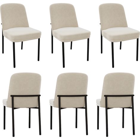 Set di 6 sedie da pranzo in velluto beige con gambe in metallo nero, stile moderno (1/5)