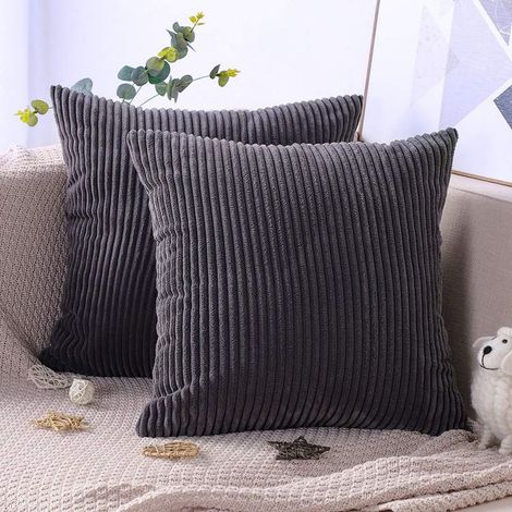 Taie D'oreiller - Velours Côtelé - 45 X 45 Cm - Fermeture Éclair Cachée - Pour Canapé Chaise Voiture Intérieur - Lot De 2 (1/4)