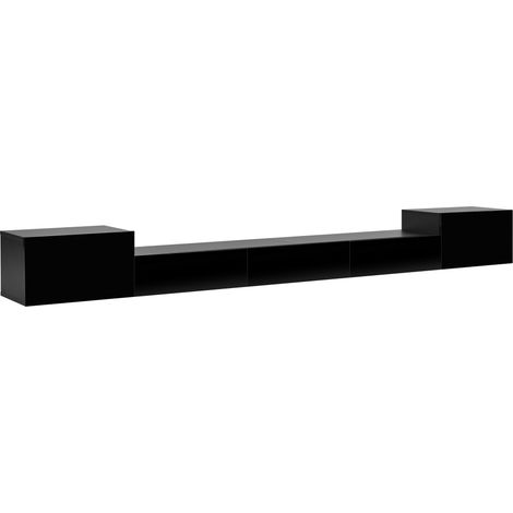 Meuble TV mural fermé avec portes laquées, éclairage LED multicolore contrôlable par application, bois noir, 245x30x26 cm (1/5)