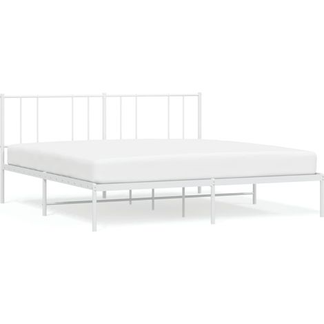 Lit adulte avec tête de lit, Lit double Cadre de lit métal blanc 180x200 cm MEMV911019 MaisonChic (1/5)