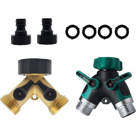 Robinet Double Machine a Laver, Répartiteur Raccord Robinet Tuyau d'Arrosage en Y 2 Voies pour Tuyaux d'Alimentation 3/4", Robinet de jardin extérieur double en laiton robuste avec raccords à deux voi (1/4)