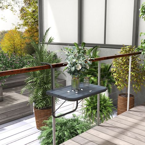 Table balcon pliante réglable alu/bois composite noire 60x40x55-64 cm