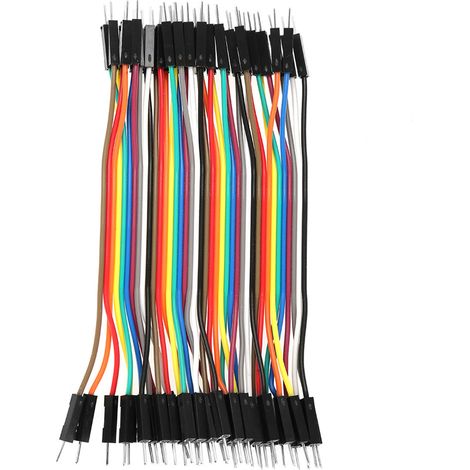 Kit 3 fils de connexion colorés 10cm, 40 broches M-F, 40 broches M-M, 40 broches F-F pour platine d'essai (1/5)