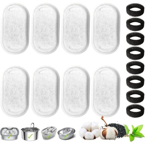 + 8-teiliger Katzenbrunnenfilter, Ersatzfilter für 3,2-Liter- und 2-Liter-Edelstahl-Trinkbrunnen für Katzen und Hunde, mit Kohle- und Schaumstofffiltern (1/5)