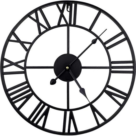 Horloge murale en métal avec chiffres romains, pendule mural vintage haut de gamme, silencieuse, à piles, idéale pour la décoration du salon, du bureau ou de la maison. (1/5)