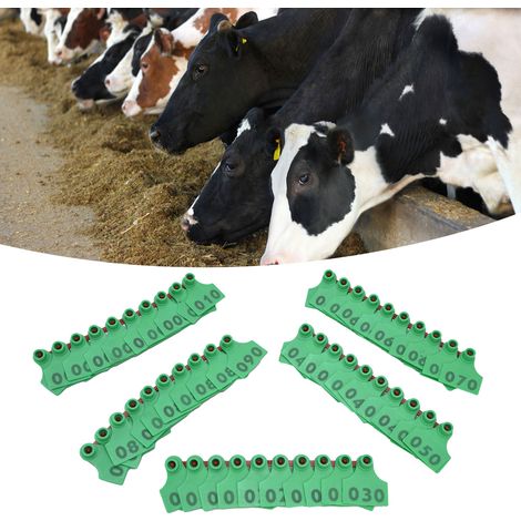 Packung mit 100 TPU-Ohrmarken für Schweine und Rinder, nummeriert von 001 bis 100 (grün) – Zubehör für die Tierhaltung (1/5)