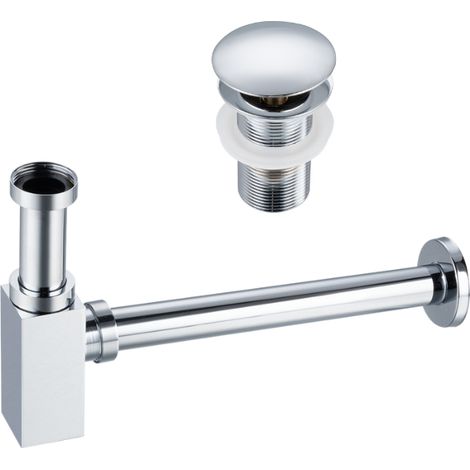 BALNEO - ensemble bonde de lavabo Klik Klak A sans trop-plein chromée + siphon carré chromé en laiton - kit pour lavabo (1/5)