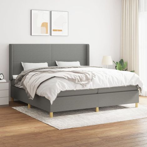 Lit à sommier tapissier avec matelas - Cadre De Lit Moderne: King Size - Lit Double - Gris foncé 200x200cm Tissu Chic-789352 (1/5)