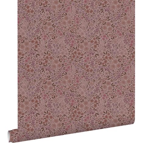 papier peint fleurs vieux rose et violet aubergine - ESTAhome