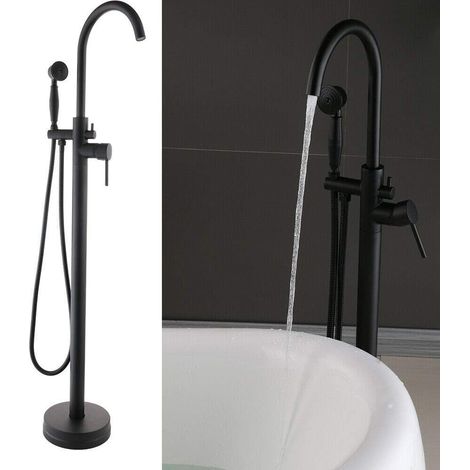 noir Mitigeur sur pied Robinet de bain Douchette à main, Laiton chromé, Robinet de baignoire, Peut être utilisé pour les salles de douche des familles privées et les hôtels (1/5)