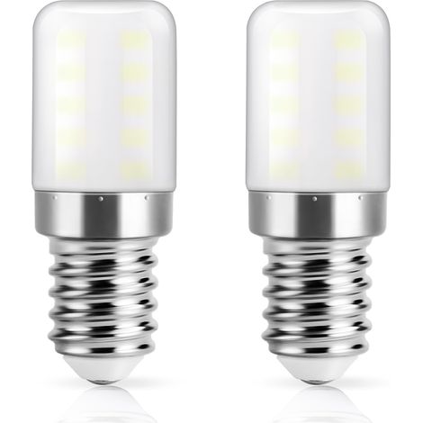 Lot de 2 ampoules LED E14 pour réfrigérateur, lumière blanche froide, adaptées aux réfrigérateurs et aux hottes de cuisine.