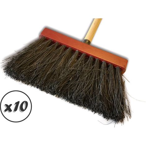 Balai de ménage piassava type Mickey - 3 rangs Largeur 25 cm - Douille vissante - Lot de 10 - Avec manche