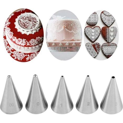 CSPARKV 5 Pièces Écriture de Douilles Pâtisserie en Acier Inoxydable, Poche à Douille Accessoires de Décoration Decorer votre Tarte, Biscuit, Pâtisserie, Bonbon, Gâteau, Cupcakes et Cookies (1/5)