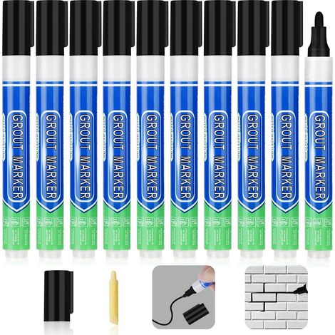 Stylo Joint Carrelage Noir, 10PCS Stylo de Carrelage à Coulis, Imperméable Marqueur Joints, Rénovateur de Coulis pour Salle de Bain, Cuisine, Carrelage, Sol (1/5)