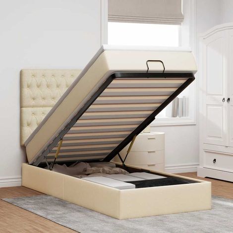 Ottomane Bett mit Matratze & LEDs Creme 90x200 cm Stoff (1/5)