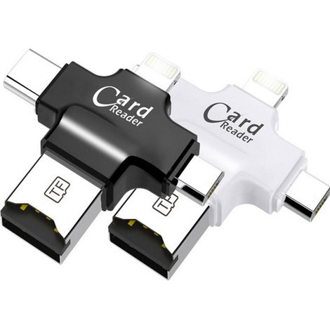 Trade Shop - 4-in-1-Kartenleser, MicroSD, Android, iOS, Windows, PC, Kartenleser, Fat32, Weiß - (1/5)