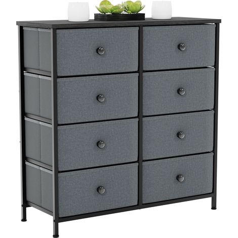 Chorley 8 Drawer Fabric Chest of Drawers Metal Frame Bedroom Living Room Storage, Grey-&-Black