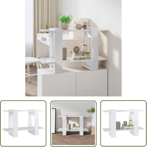 The Living Store Bibliothèque/Séparateur de pièce Blanc brillant 80x30x51 cm - Bibliothèque Blanche - Bibliothèque Moderne - Étagère Murale - Meuble Rangement - Séparateur De Pièces (1/5)