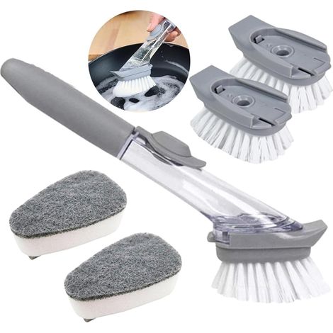 Brosse à vaisselle Brosse à vaisselle avec réservoir Brosse à vaisselle avec long manche Brosse de nettoyage multifonctionnelle 3 en 1 Utilisée pour nettoyer la vaisselle et les casseroles