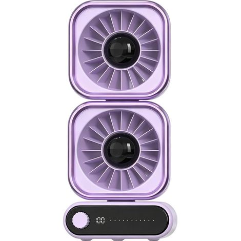 Ventilateur oscillant – Conception à double tête – Affichage numérique et réglage de la vitesse du vent – Ventilateur de bureau silencieux – Rechargeable – Adapté à la maison et à la chambre (1/5)