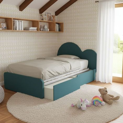 Letto a cuore 1 piazza e mezza con cassettoni - 120x190 cm - Made in Italy - Verde Petrolio (1/5)