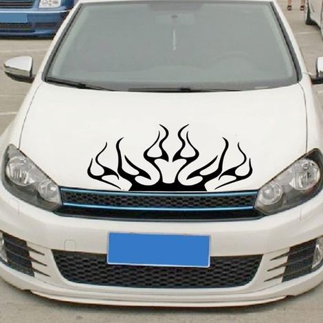Pegatinas de coche con efecto de llamas，pegatinas de vinilo impermeables para el capó，pegatinas con franjas deportivas de carreras，negro