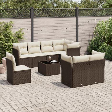 Ensemble de jardin avec table verre et rangement  Salon modulaire 9 pièces marron résine tressée  Coussins amovibles et sacs étanches (1/3)