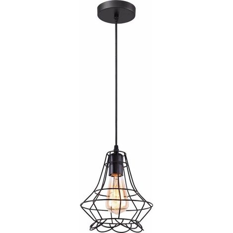 Suspension Luminaire Vintage Industrielle Lustre Plafonnier en métal en Forme Cage de Vase à Fleur Lampe de Plafond pour chambre salon cuisine salle à manger restaurant - diamètre 19cm, Noir BLOW (1/4)