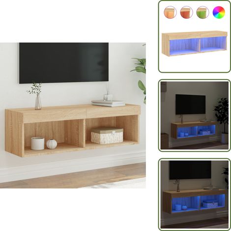 The Living Store Meuble TV avec lumières LED chêne sonoma 100x30x30 cm - Meuble mural (1/5)