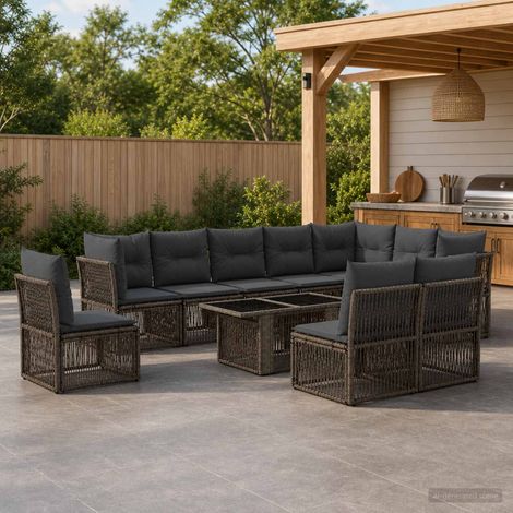 vidaXL Set Divano da Giardino 11 pz Grigio polyrattan (1/5)