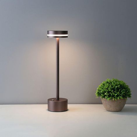Lampe tactile sans fil, lampe de bureau rechargeable par port USB, lampe de table à intensité variable en continu 3 couleurs, or rose et marron A (1/5)