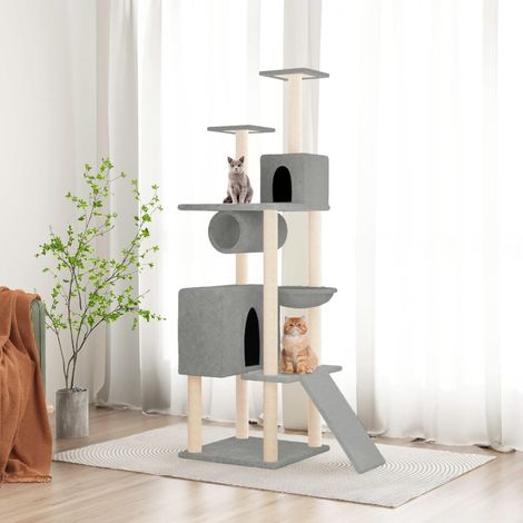Cat Tree with Sisal Scratching Posts Light Grey 168 cm vidaXL (1/5)