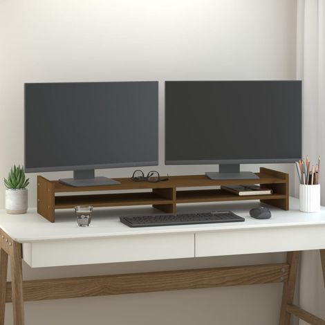Support de moniteur - Réhausseur d'écran Marron miel 100x27x15 cm Bois de pin solide BV939962 - BonneVie (1/5)